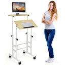 Height Adjustable Mobile Standing Desk with rolling wheels for office and home-Natural