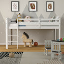 Wooden Twin Low Loft Bunk Bed with Guard Rail and Ladder-White