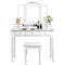 Makeup Dressing Table with Tri-Folding Mirror and Cushioned Stool for Women-White