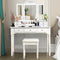 Makeup Dressing Table with Tri-Folding Mirror and Cushioned Stool for Women-White