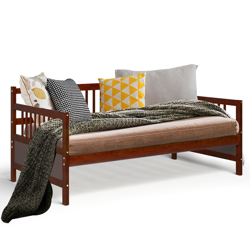Twin Size Wooden Slats Daybed Bed with Rails-Cherry