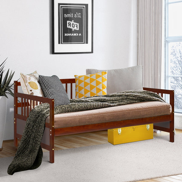 Twin Size Wooden Slats Daybed Bed with Rails-Cherry