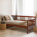 Twin Size Wooden Slats Daybed Bed with Rails-Cherry