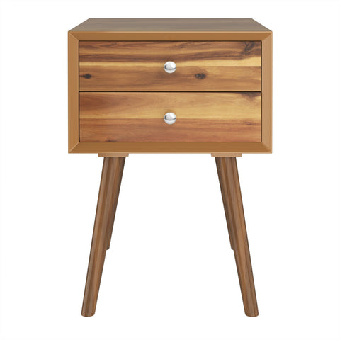 Wooden Nightstand Mid-Century End Side Table with 2 Storage Drawers-Natural