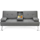 Convertible Folding Futon Sofa Bed Fabric with 2 Cup Holders-Light Gray