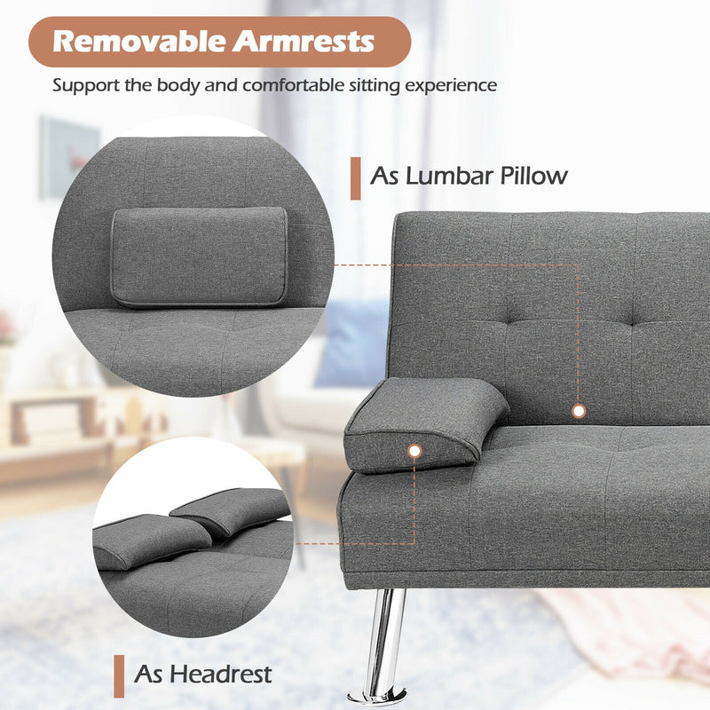 Convertible Memory Foam Futon Sofa Bed with Adjustable Armrest-Gray | Costway