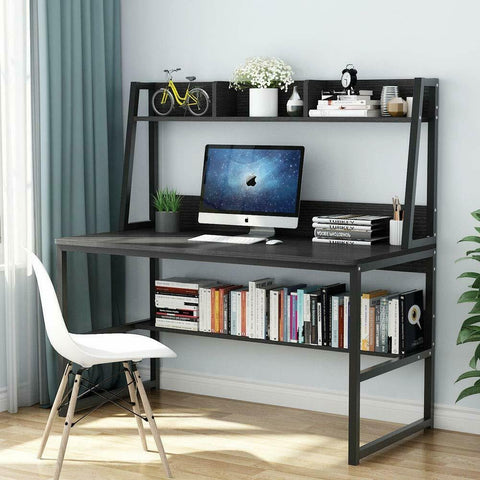 Storage Writing Desk Computer Desk with Hutch & Bookshelf-Gray