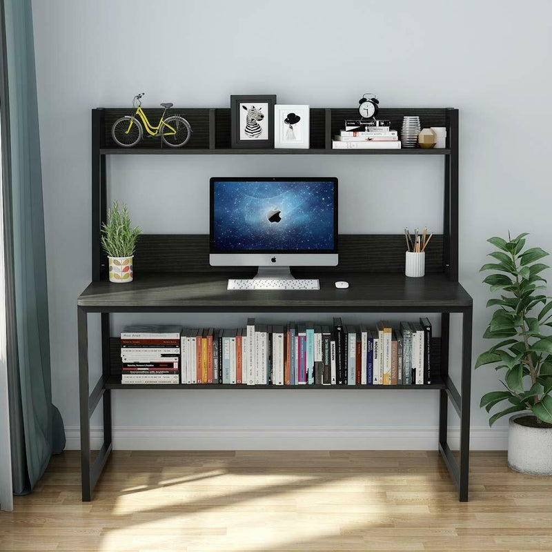 Storage Writing Desk Computer Desk with Hutch & Bookshelf-Gray