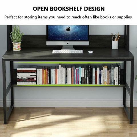 Storage Writing Desk Computer Desk with Hutch & Bookshelf-Gray