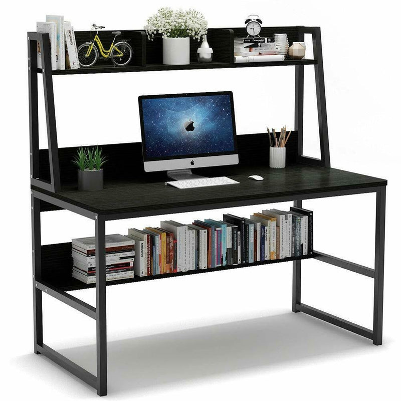 Storage Writing Desk Computer Desk with Hutch & Bookshelf-Gray