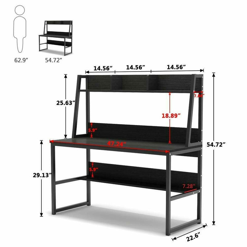 Storage Writing Desk Computer Desk with Hutch & Bookshelf-Gray