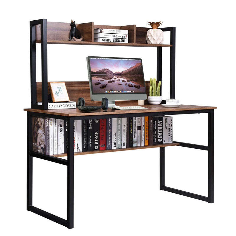 Storage Writing Desk Computer Desk with Hutch & Bookshelf-Walnut