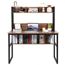 Storage Writing Desk Computer Desk with Hutch & Bookshelf-Walnut