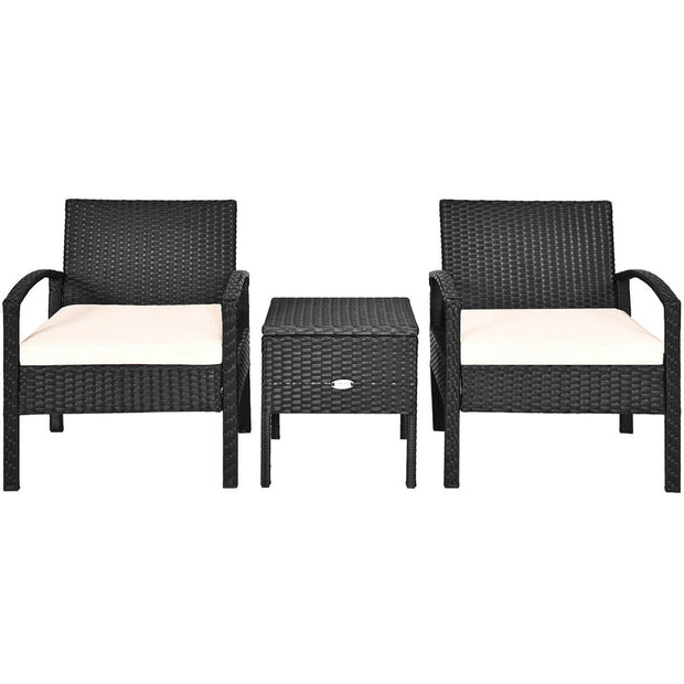 3 Piece PE Rattan Wicker Sofa Set with Washable and Removable Cushion for Patio