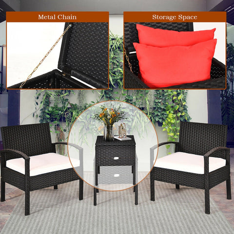 3 Piece PE Rattan Wicker Sofa Set with Washable and Removable Cushion for Patio