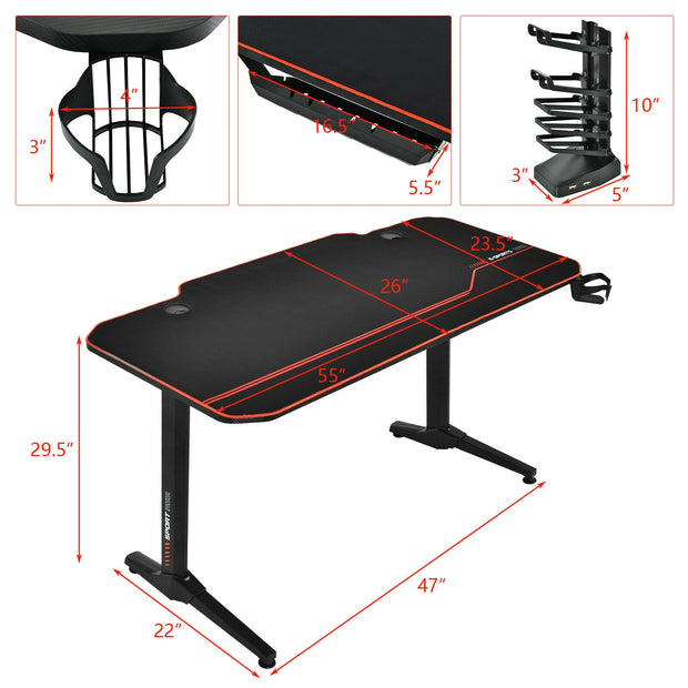 55 Inch Gaming Desk with Free Mouse Pad with Carbon Fiber Surface