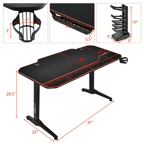 55 Inch Gaming Desk with Free Mouse Pad with Carbon Fiber Surface