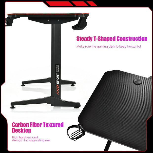 55 Inch Gaming Desk with Free Mouse Pad with Carbon Fiber Surface