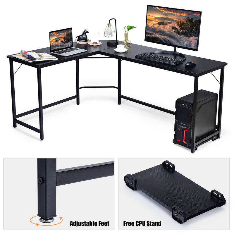 L Shaped Corner Computer Desk Laptop Gaming Table Workstation-Black