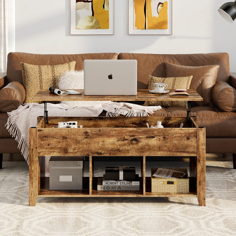 Lift Top Coffee Table with Storage Lower Shelf-Tan