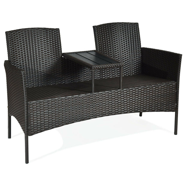 Modern Patio Conversation Set with Built-in Coffee Table and Cushions -Turquoise