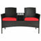 Modern Patio Conversation Set with Built-in Coffee Table and Cushions -Red