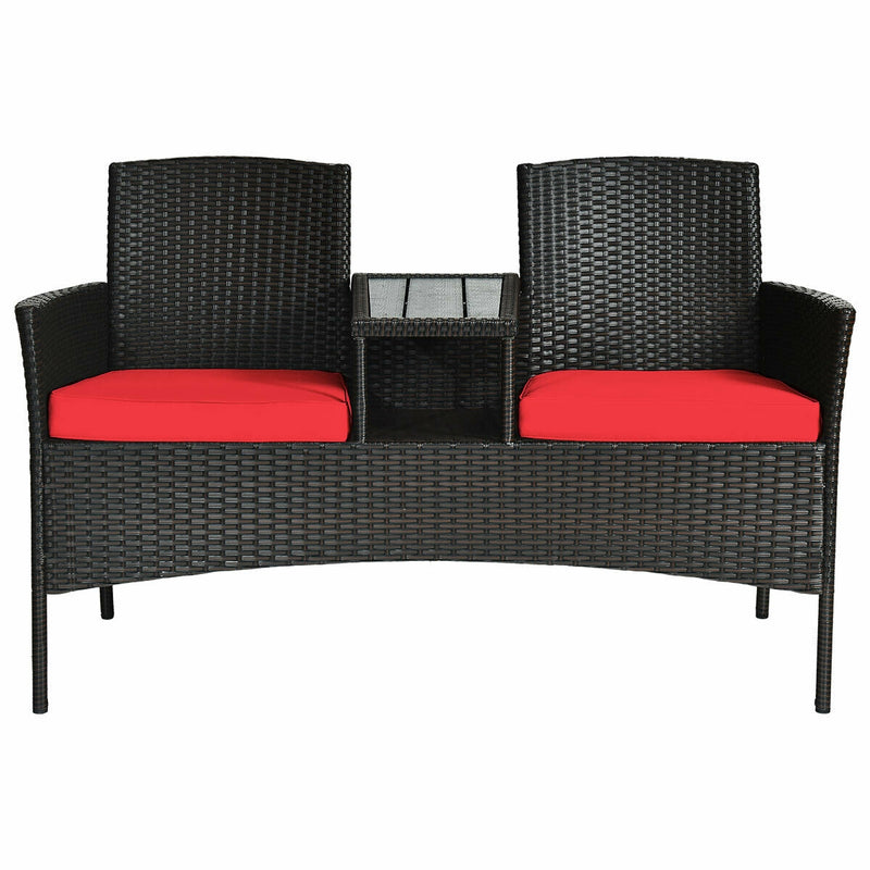 Modern Patio Conversation Set with Built-in Coffee Table and Cushions -Red