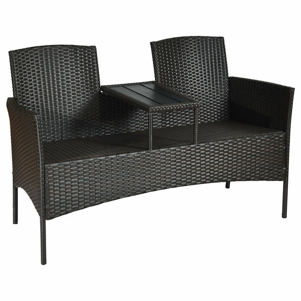 Modern Patio Conversation Set with Built-in Coffee Table and Cushions -Red