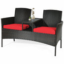 Modern Patio Conversation Set with Built-in Coffee Table and Cushions -Red