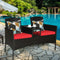 Modern Patio Conversation Set with Built-in Coffee Table and Cushions -Red