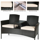 Modern Patio Conversation Set with Built-in Coffee Table and Cushions-Beige