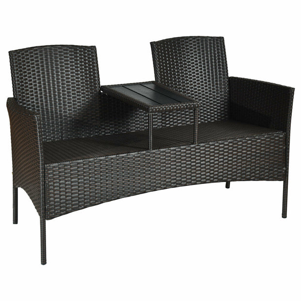 Modern Patio Conversation Set with Built-in Coffee Table and Cushions-Beige