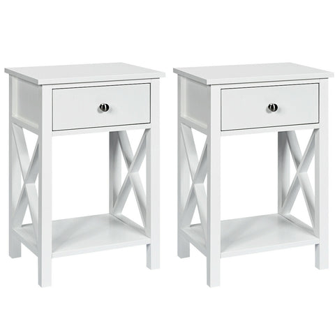 2pcs Bedroom Side End Nightstand with Drawer-White