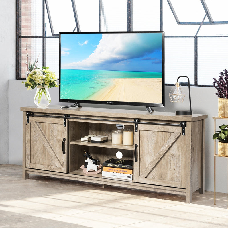TV Stand Media Center Console Cabinet with Sliding Barn Door-Gray