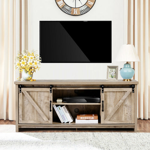 TV Stand Media Center Console Cabinet with Sliding Barn Door-Gray