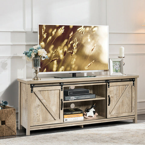 TV Stand Media Center Console Cabinet with Sliding Barn Door-Gray