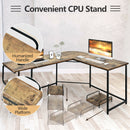 Reversible L-Shaped Computer Study Table with Shelves-Rustic Brown