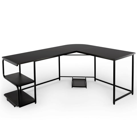 Reversible L-Shaped Computer Study Table with Shelves-Black