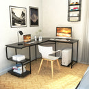 Reversible L-Shaped Computer Study Table with Shelves-Black