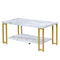 2-Tier Rectangular Modern Coffee Table with Gold Print Metal Frame