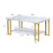 2-Tier Rectangular Modern Coffee Table with Gold Print Metal Frame