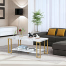 2-Tier Rectangular Modern Coffee Table with Gold Print Metal Frame