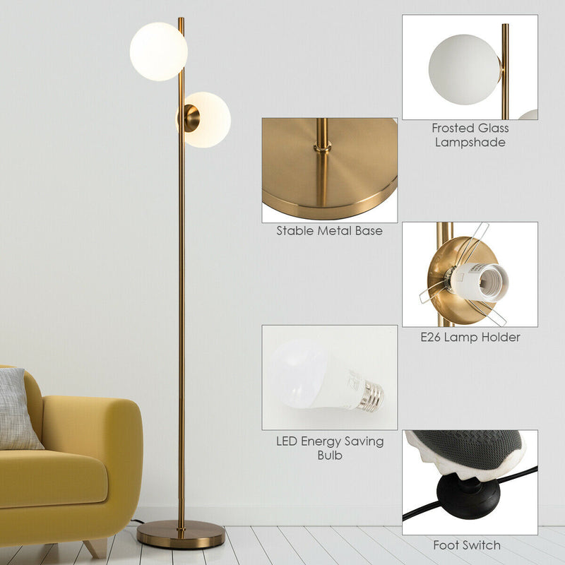 65 Inch LED Floor Lamp with 2 Light Bulbs and Foot Switch-Golden