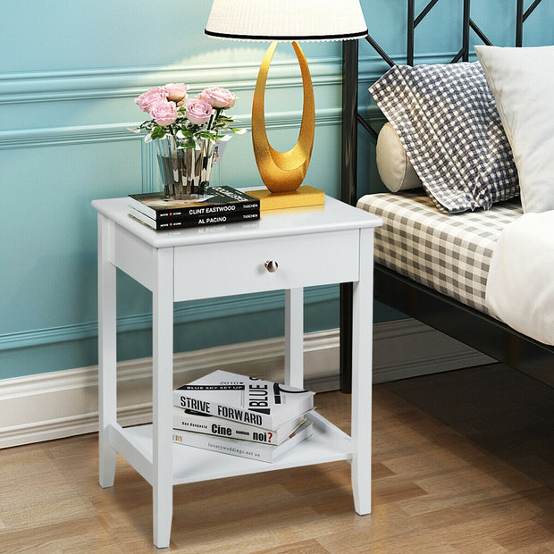 Wooden Bedside Sofa Table with Sliding Drawer-White