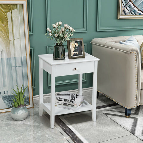 Wooden Bedside Sofa Table with Sliding Drawer-White