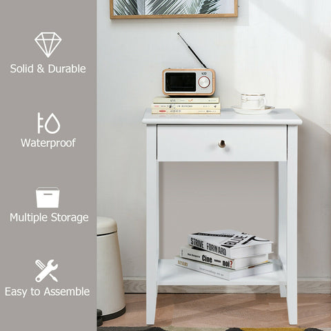 Wooden Bedside Sofa Table with Sliding Drawer-White