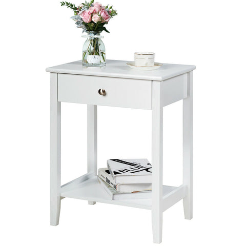 Wooden Bedside Sofa Table with Sliding Drawer-White