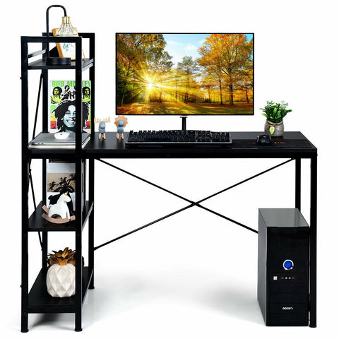 47.5 Inch Writing Study Computer Desk with 4-Tier Shelves-Black