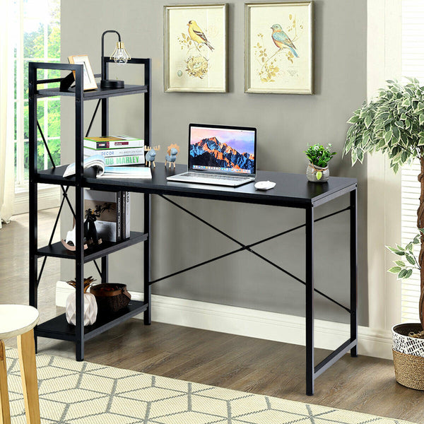 47.5 Inch Writing Study Computer Desk with 4-Tier Shelves-Black