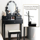 3 Drawers Lighted Mirror Vanity Dressing Table Stool Set-Black